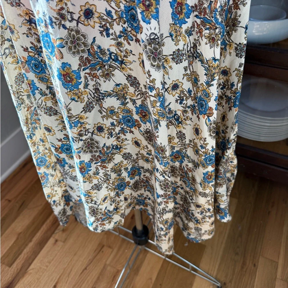 Desigual Blue and Cream Floral Smocked Waist Boho Dress Size S - Picture 4 of 11